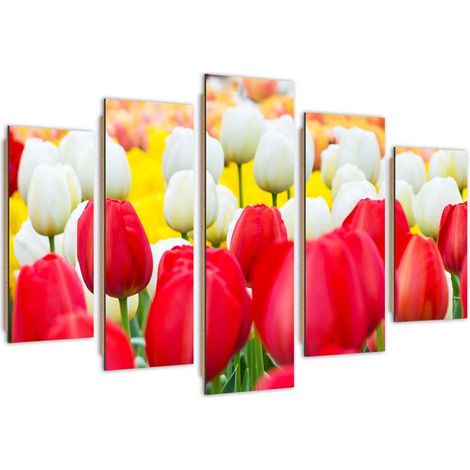Quadro deco panel 5 parti, Tulipani bianchi e rossi - 100x70 (1/5)