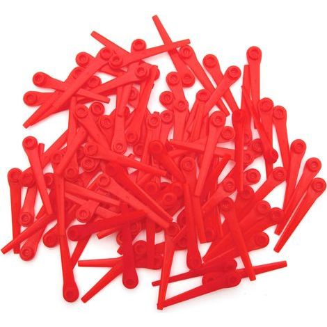 BDD Lot de 100 lames de rechange en plastique pour tondeuse à gazon Gardena 9823 9825 Rouge 70 mm (1/4)