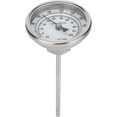 Termometro a quadrante in acciaio inox – filettatura 1/2 NPT – 0-220°F / -10-100°C – per bollitore per birra fatta in casa