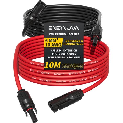 Câble Solaire 4mm²/6mm² 1-50M IP67 pour Panneau Solaire  Câble Solaire 1500V 30/50A, Cuivre Étamé, Isolation PPO Anti-UV, Étanchéité IP67, Raccord Auto-Verrouillable, Montage Facile (1/5)