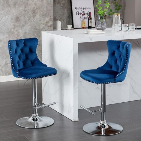 Sedia girevole regolabile in velluto blu OKMYHOME (1/5)