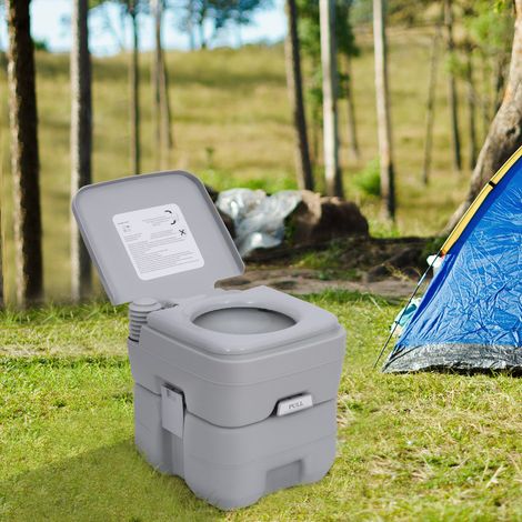 Toilettes de camping portables de 20 L, avec chasse d'eau et réservoir d'eaux usées, 35,5 x 41 x 42,5 cm, plastique, grises