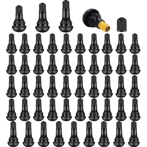 Lot de 52 tiges de valve de pneu TR412, TR413, TR414 en caoutchouc noir à clipser pour le remplacement des trous de jante sans chambre à air sur les pneus de véhicule standard (1/4)