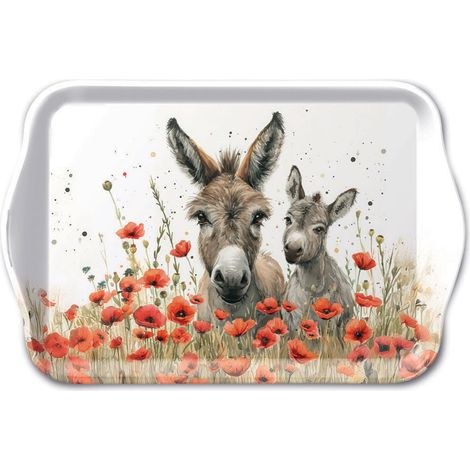 Mini plateau anes et coquelicots 20,5 x 13,5 cm