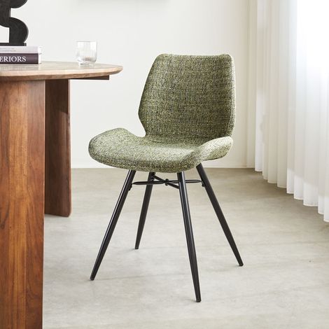 Beau Chaise de Salle à Manger Verte en Tissu Chenille - Sans (1/5)