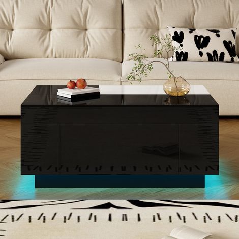 Table basse led noir‑blanc haut brillant 16 couleurs, plateau extensible & rangement caché – design moderne salon (1/5)