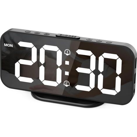 Réveil numérique miroir LED avec fonction snooze, horloge de chevet décorative, alimenté par USB (1/4)