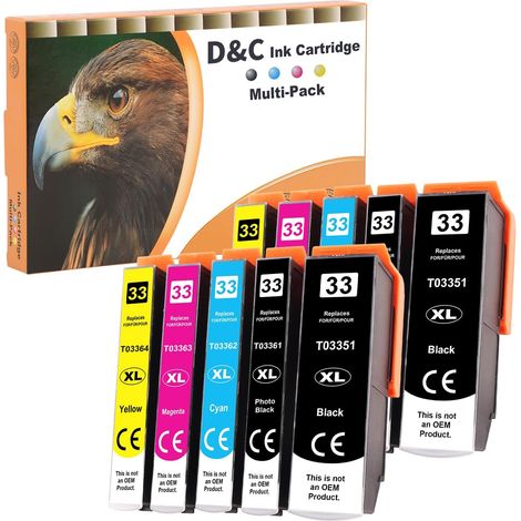 33XL Cartouches d'encre pour Epson 33XL Compatibles avec Expression Premium XP-7100 XP-830 XP-530 XP-540 XP-630 XP-645 XP-640 XP-900 XP-635 (2 Noir, 2 Photo Noir, 2 Cyan, 2 Magenta, 2 Jaune) (1/5)