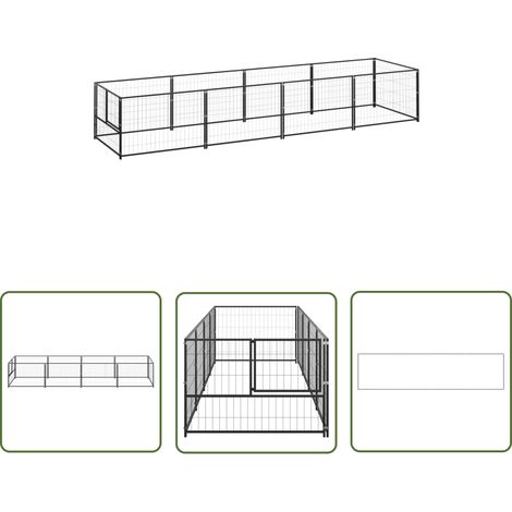 The Living Store Chenil Noir 4 m² Acier - Chenil Pour Chien - Abri Chien Extérieur - Enclos Pour Chien - Jardin Animalier - Aire De Jeux Pour Chien (1/5)