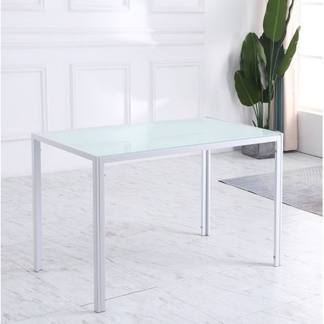 Tavolo da pranzo 120 x 60 x 75 cm con piano in vetro temperato, bianco, struttura in metallo HAVRYA (1/5)