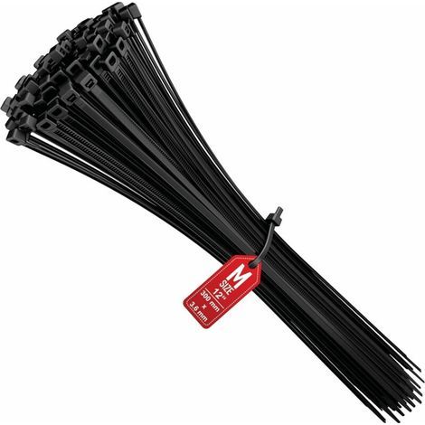 Collier de Serrage 300 mm x 3,6 mm, Attache Câble, Serre Câbles Rilsan Nylon, Colliers Serre-Cable 300mm, Noir, Lot de 100 Pièces (1/5)