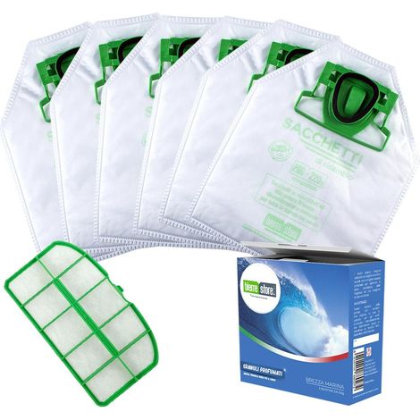 Sacchetti folletto vk 200 - 220s 6 pz + granuli brezza marina+ filtri compatibili (1/2)