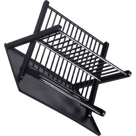 Égouttoir à vaisselle 2 niveaux grande capacité plaque de drainage séchage pliable pour bol assiette cuisine noir (1/5)