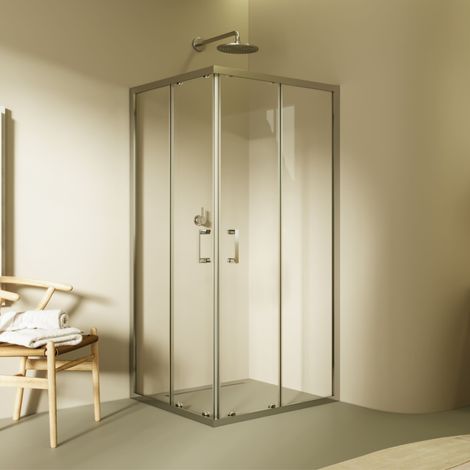 Mampara de ducha 90x90x200 cm DIANA, reversible, puertas correderas, ajuste 87.5-89.5 x 87.5-89.5 cm, perfiles cromados, cristal transparente 6 mm (1/5)