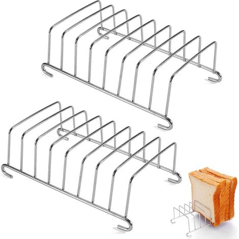 Grille à pain en acier inoxydable 2 pièces, grille à pain pour friteuse à air chaud, grille argentée, support à pain pour 8 tranches (1/5)