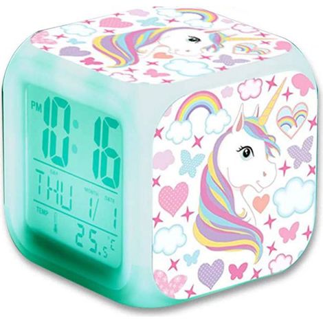 Réveil Lumineux Enfant - Horloge Numérique avec Affichage Heure Date Température - Lampe Réveil à 7 Couleurs et 8 Sons Naturels - 1 Pièce (1/5)