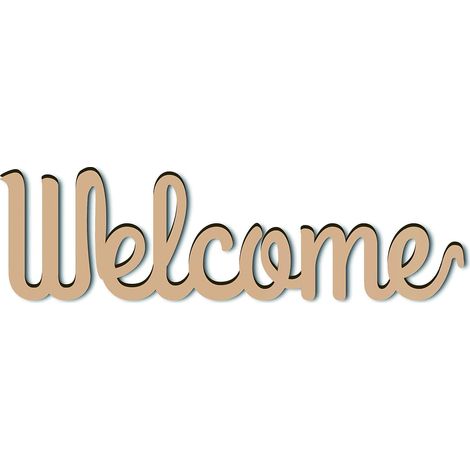 Panneau en Bois Découpé au Laser Art Mural Bienvenue Lettre Signe Décoratif Mur Sculpture Suspendu Décor Inachevé pour Pendaison de Crémaillère Porte Mur Chambre Décoration 25 x 7 x 0.6cm (1/5)