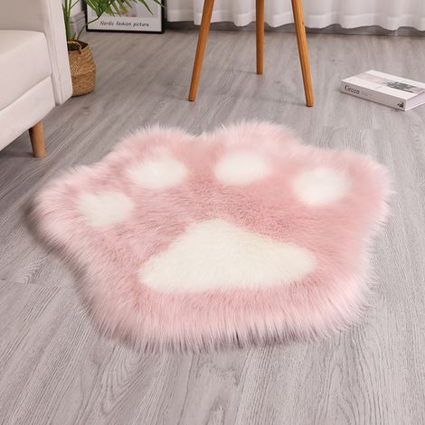 Teppich mit Katzenpfotenabdruck, Kunstplüsch, maschinenwaschbar, geeignet für Wohnzimmer, Sofa und Schlafzimmer, 45 x 45 cm (rosa + weiß).
