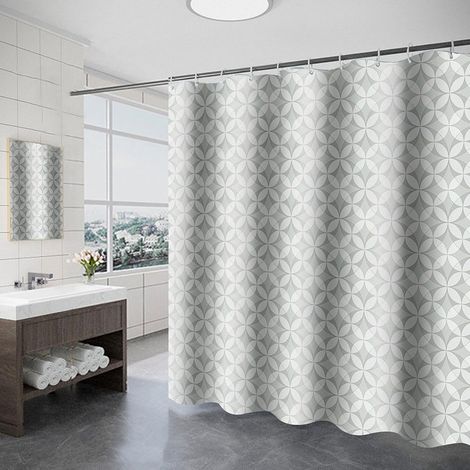 JSSEVN - Cortina de ducha gris, cortina de tela de poliéster con estampado geométrico sencillo, cortina de baño, impermeable, resistente al moho, 180x180 cm. (1/5)
