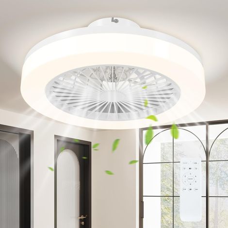 Wendbarer Deckenventilator mit Licht und Fernbedienung, 46 cm, 3 Farben, 6 Geschwindigkeitsstufen, Timer, einstellbare Helligkeit, leiser Gleichstrommotor, für Schlafzimmer, Wohnzimmer, weiß [Energiek