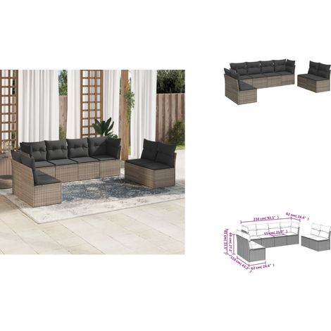 8-tlg. Garten-Sofagarnitur mit Kissen Grau Poly Rattan - Gartensortiment - Outdoor Möbel - Lounge Set - Rattan Sofa - Gartenlounge (1/3)