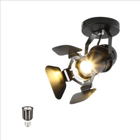 E27 Plafonnier Industrielle Rétro en Métal Noir, Orientable Applique Murale Intérieur Vintage, Lampe de Plafond Retro Vintage Spots de plafond pour Bar, Café,Salon