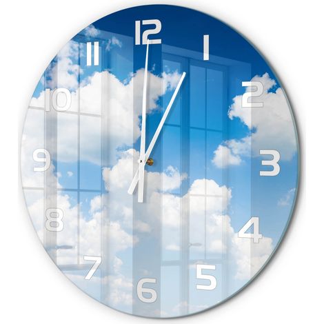 Horloge Murale Ronde Originale en Verre Silencieuse Design Moderne Salon Nuages dans le ciel fi 60 cm (1/5)