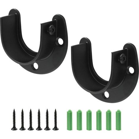 Support de Tige de Penderie en Acier Inoxydable 38mm Réglable - 2 Pièces Douilles de Montage en U Noir pour Rideaux/Armoire - avec Vis Incluses (Fixation de Bride) (1/5)