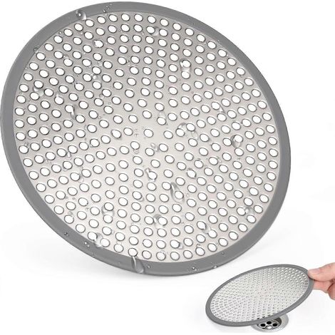 Cache-bonde de douche avec récupérateur de cheveux, 12 cm (4,72 po), crépine universelle tout-en-un pour lavabo et douche, installation facile, acier inoxydable et silicone (1/5)
