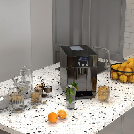 Machine à glaçons avec distributeur d'eau, capacité de 12 kg en 24 heures, 9 glaçons en 6 à 10 minutes, dimensions : 25,2 x 38,9 x 36,3 cm, noire (1/5)