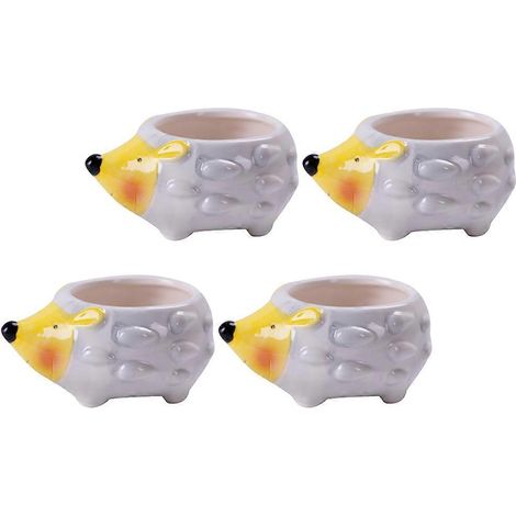 Pots de fleurs en céramique jaune, motif hérisson, compatibles avec la décoration (lot de 4). (1/5)