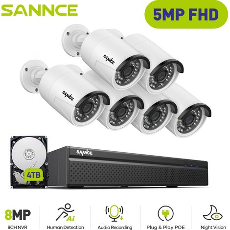 SANNCE KIT DE VIDEOSURVEILLANCE 5MP 6 × CAMÉRAS IR VISION NOCTURNE MICRO INTÉGRÉ CCTV SÉCURITÉ SYSTÈME 4TB (1/5)