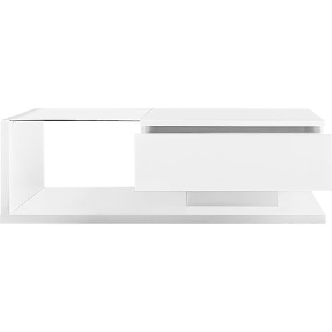 Hochglanz-Couchtisch in Weiß mit Glas und LED-Effekt (1/5)