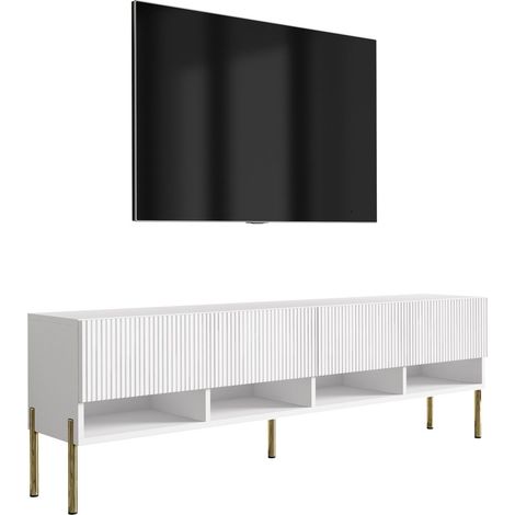 Mobile TV 170, frontali scanalati, bianco opaco, gambe dritte dorate, 170 × 32 × 52 cm (1/5)