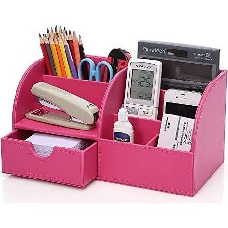 Sac de rangement de bureau multifonctionnel en cuir PU à 7 compartiments en cuir italien multifonctionnel grand porte-stylo télécommande organisateur cosmétique boîte de rangement de papeterie de bure (1/5)