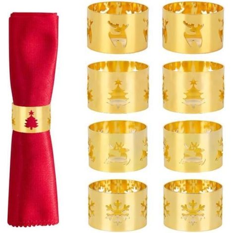 Rond de serviette - Décoration de Noël - 8 pcs - Métal doré - Accessoires de table - Luxe or multicolore ROND DE SERVIETTE (1/5)