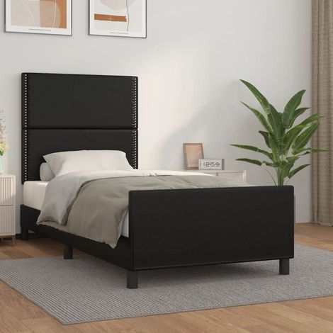 Bettgestell mit Kopfteil Schwarz 90x200 cm Kunstleder (1/5)