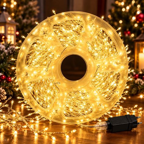 Catena Luminosa a Grappolo 2000 Micro LED 30 Metri Luce Calda Cavo Argento Silver 8 Giochi di Luce IP44 Natale Interno Esterno 31V (1/4)
