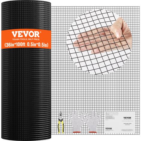 VEVOR Rollo de malla de alambre galvanizado 910x30480 mm Alambre de pollo calibre 19 malla metálica recubierta de vinilo para cercas de gallineros cercas de serpientes para conejos, corrales para aves