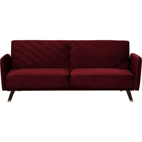 Schlafsofa 3-Sitzer SENJA Samtstoff Dunkelrot (1/5)