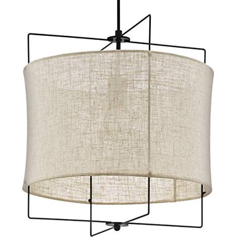 Lampadario A Sospensione Vintage Bridekirk Acciaio Nero Lino 1 Luce E27 (1/4)