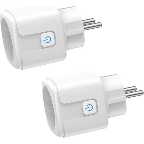 Prise Connectée WiFi, 2 Pièces Prise Intelligente 16A 3680W, Prise WiFi avec Mesure de Consommation Électrique, Contrôle à Distance, Commande Vocale, Compatible avec Alexa & Google - pour la France