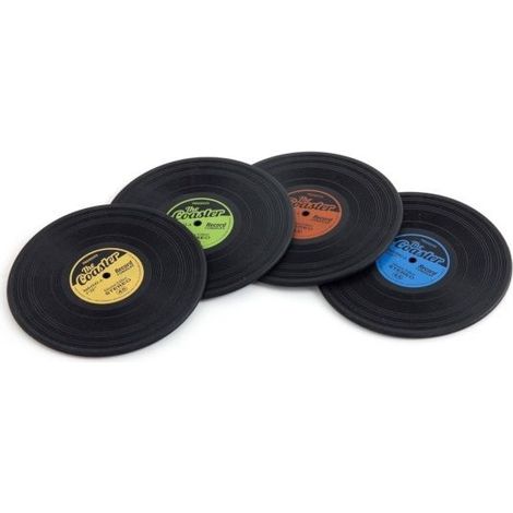 Untersetzer - The Record - Alte Schallplatten - Silikon - Schwarz - Set von 4