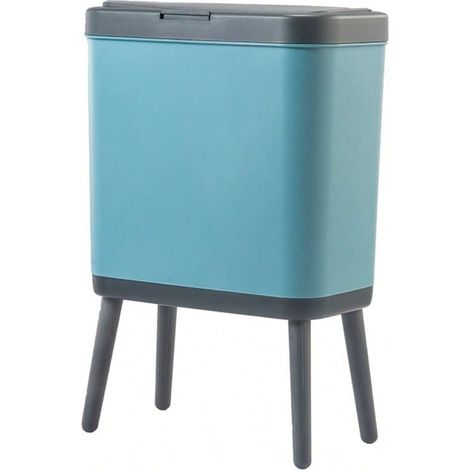 Großer, hoher Abfalleimer mit 15 l Fassungsvermögen, Druckknopfdeckel, elegantes Design, einfache Montage, Blau