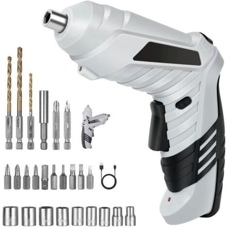 Perceuse Visseuse Sans Fil, Visseuse Devisseuse Excentrique, Visseuse Devisseuse 1300mAh 3.6V + 26 Accessoires, 2 Sens Rotation + Lampe LED, Câble Charge USB, Idéal pour Artisans (1/4)