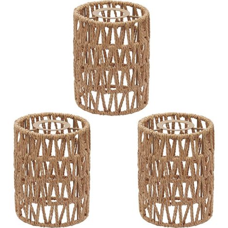Lot de 3 abat-jour bohèmes en rotin, 16 cm H x 12,5 cm D, petit abat-jour tissé, douille de 4 cm, abat-jour de style ferme pour suspension, lustre, lampadaire, ventilateur de plafond, applique murale (1/5)