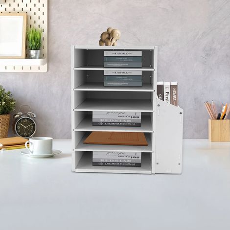6-Slot-Datei-Sortierschrank, PVC-Platte Desktop-Datei-Aufnahme für die Speicherung von A4-Papier, Briefe, Bücher, Zeitschriften, 25,4  30  41cm