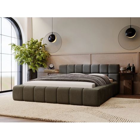 Lit rembourré avec rangement 120x200 velours gris foncé Alicante (1/5)