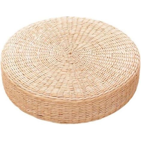 Coussin de siège plat en paille, style japonais, en rotin tressé - Coussin rond pour tapis de yoga, pouf ou tatami - 40 cm (1/4)
