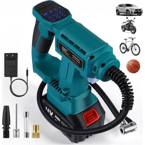 Tragbarer Luftkompressor für 18-V-Batterien, max. 11 bar, automatischer Aufbläser mit digitalem Manometer, Luftpumpe für Auto, Motorrad, Fahrrad, Sportball (1/5)